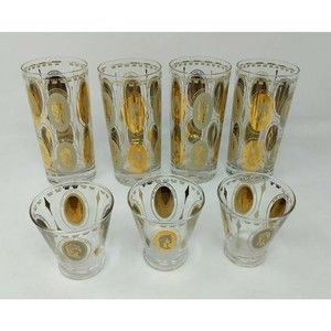 Gold Queen Women Portrait Highball‎ Mid Century MCM Cosmopolitan Bar Glasses VTG